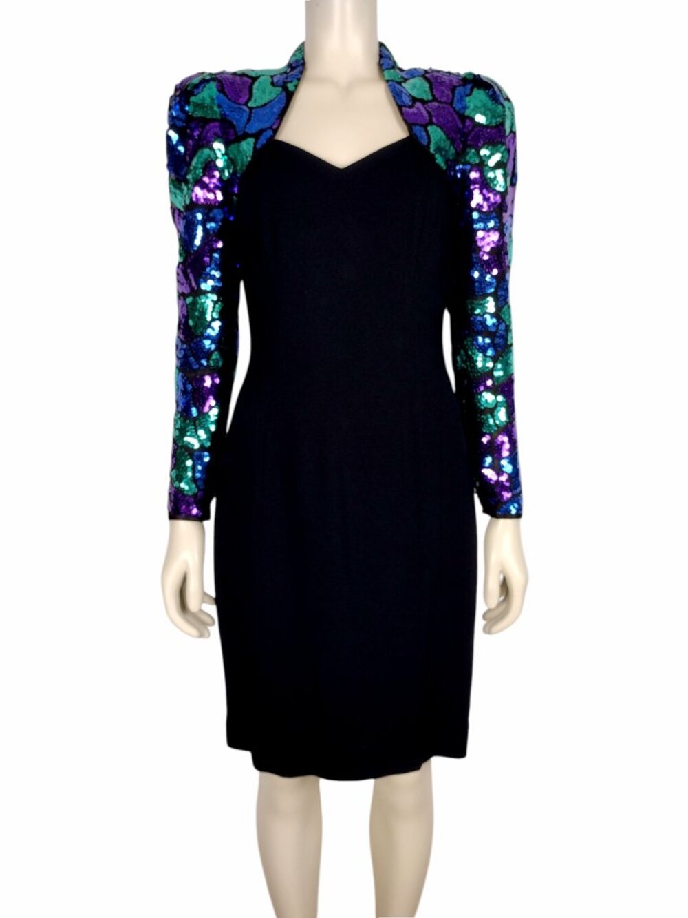 Vintage 1990s Lillie Rubin Multicolored Sequined Sheath Party Dress Size 4